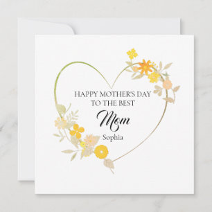Cartão Coração Floral do Dia das Mães com Nome Personaliz