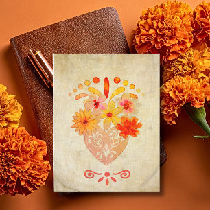 Cartão Coração Floral Sagrado Charme Mexicano Barroco