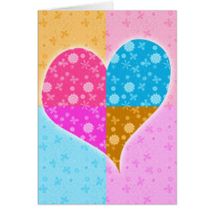 Cartão Coração, Flores e Borboletas