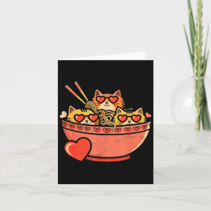 Cartão Coração, gatos, macarrão ramen, dia dos namorados