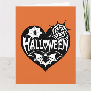 Cartão Coração Halloween, Forma de Coração Negro, Aranha