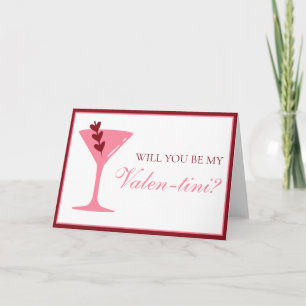 Cartão Coração Martini Dia da Galentine Vermelho e Rosa