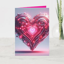 Cartão Coração Rosa Brilhante Futurista Moderno