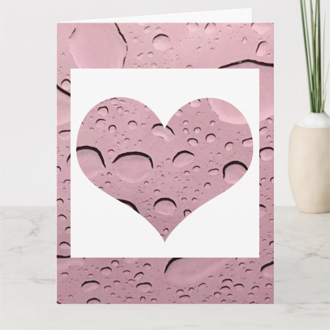 Cartão Coração Rosa Dourado Água Gota Abstrato Fofo (Frente)