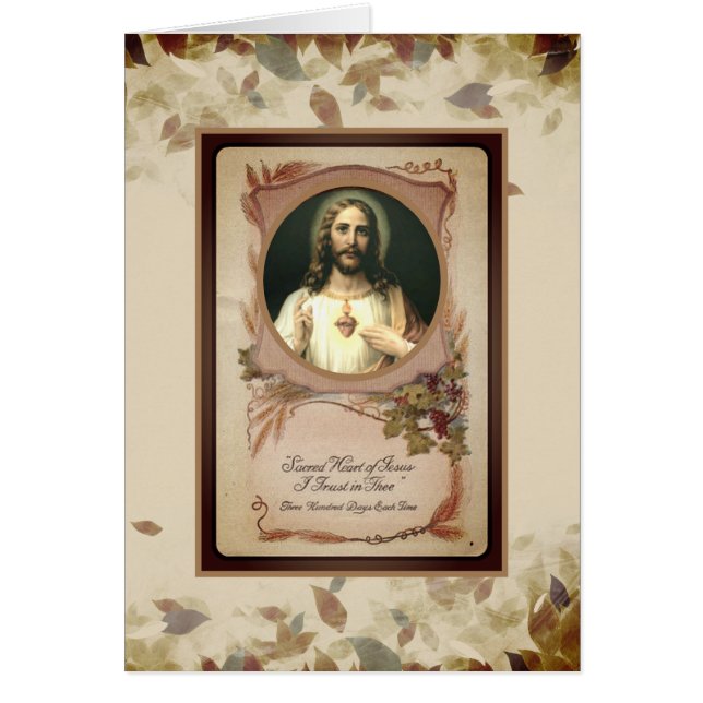 Cartão Coração sagrado das folhas de outono da queda de (Frente)