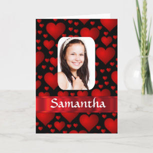Cartão Coração vermelho e preto com foto personalizada