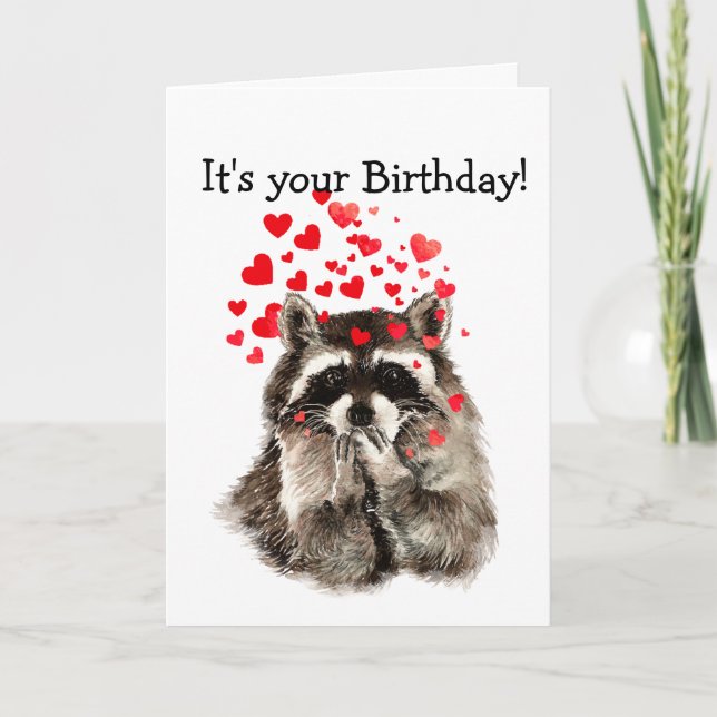 Cartão Corações de Amor com Humor Cute Raccoon (Frente)