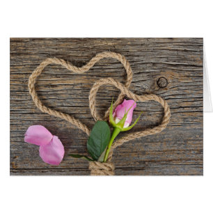 Cartão Corações de Aniversário de rosa e Corda