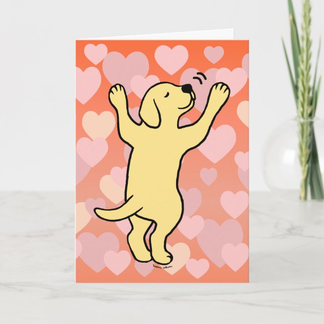 Cartão Corações de Cartoon Yellow Labrador Puppy Hug (Frente)