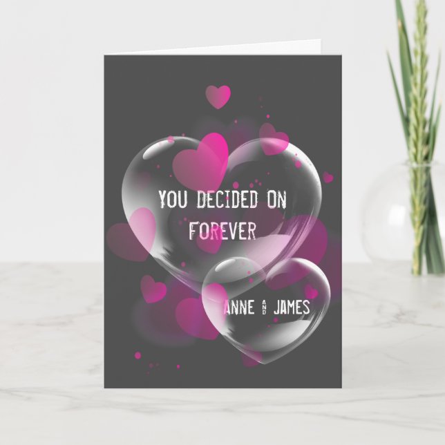 Cartão Corações de Casamento em Bolhas sobre Cinza (Frente)