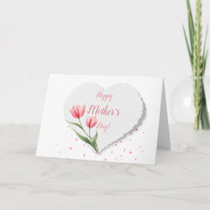 Cartão Corações de papel de tulipas rosa elegantes no Dia
