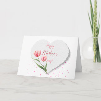 Cartão Corações de papel de tulipas rosa elegantes no Dia