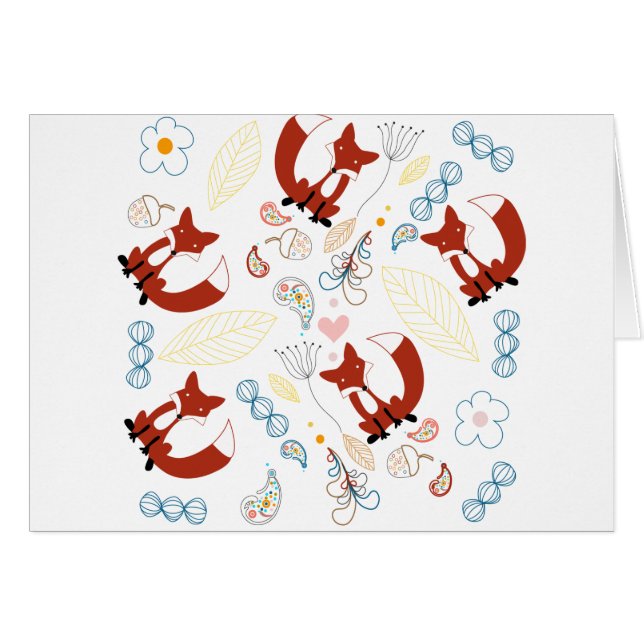 Cartão Corações de Raposa Desenhados à Mão em Amarelo Azu (Frente horizontal)