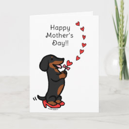 Cartão Corações do Dia de as mães Negro e Tan Dachshund