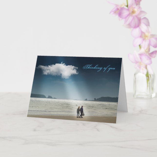 Cartão Corações em uma praia. (Orquídea)