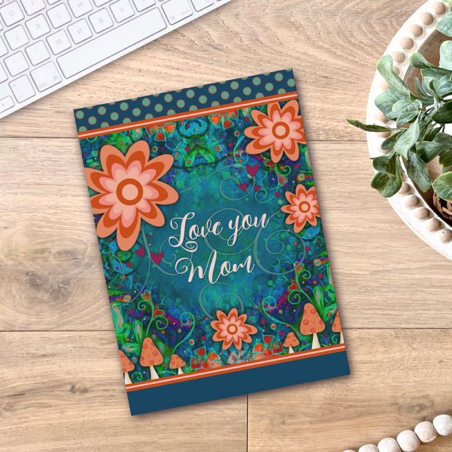 Cartão Corações Florais Cogumelos Bonito Dia Único da Mãe (Criador carregado)