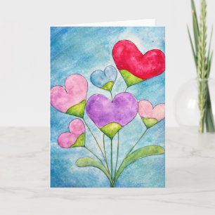 Cartão Corações Floridos – Floral Caprichosa em Aquarela