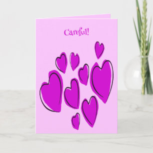 Cartão Corações Fofos Desenhados à Mão Rosa Ousado Doodle