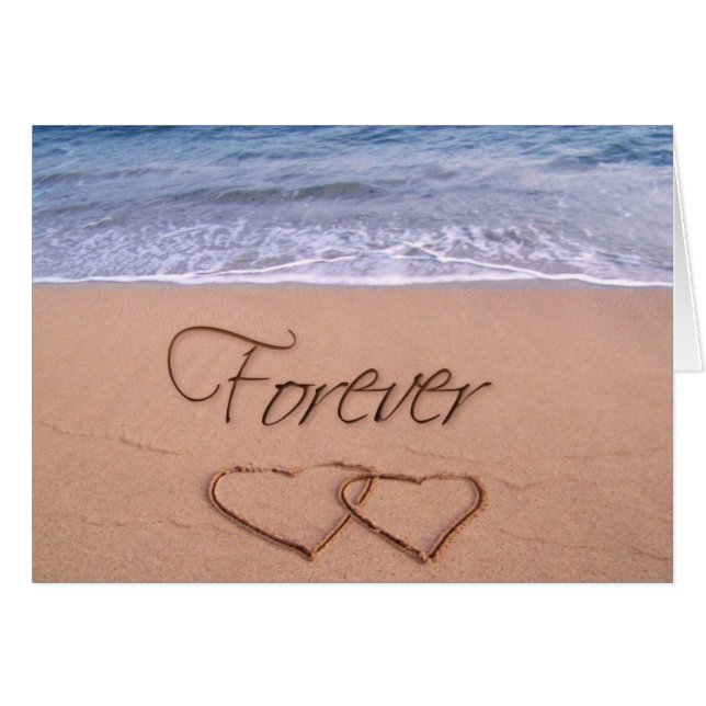 Cartão Corações na areia para sempre (Frente Horizontal)