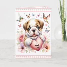 Cartão Corações Puppy e Rosa Que Eu Amo Você Dia de os na