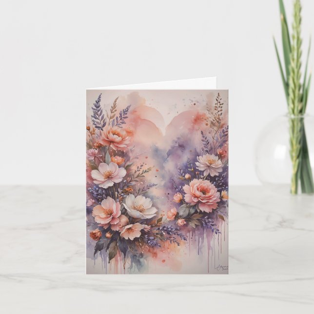 Cartão Corações Românticos e Flores de São Valentim (Frente)