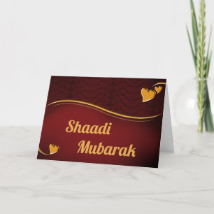Cartão Corações Românticos Shaadi Mubarak Vermelho e Dour