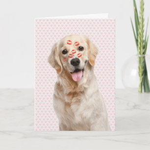 Cartão Corações Rosa de São Valentim com Retriever Dourad