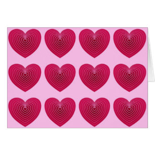 Cartão Corações vermelhos profundos rosa num fundo cor-de