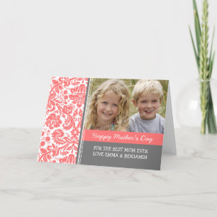 Cartão Coral Damask Photo Happy Mother's Day Card