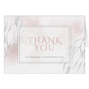 Cartão Coral Rosa Watercolor e Cinza Willow Branch