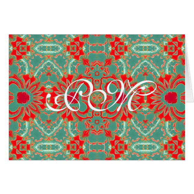 Cartão Coral sofisticado boémio de turquesa floral (Frente Horizontal)