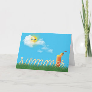 Cartão corda de verão na grama com bebida