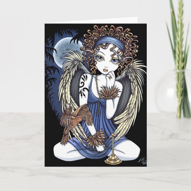 Cartão "Cordelia" Gótica Moon Oil Bird Angel Art Card (Frente)