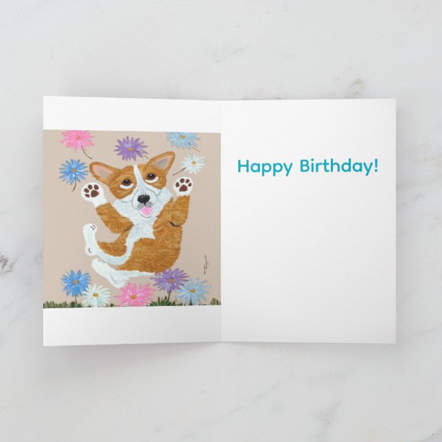 Cartão Corgi and Butterflies Happy Birthday! (Interior)