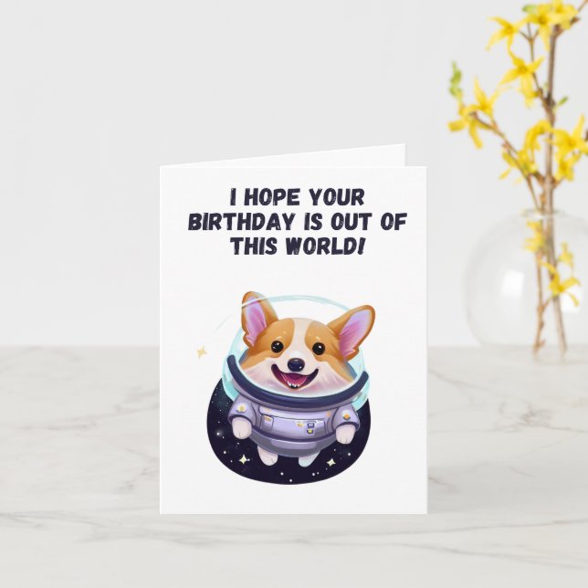 Cartão Corgi Astronaut Birthday (Flor Amarela)