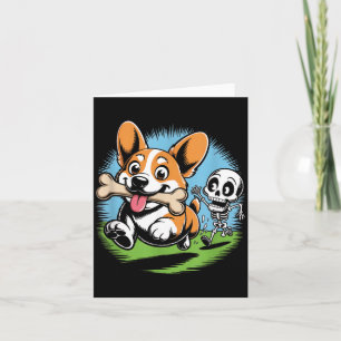 Cartão Corgi Caçador de Esqueleto Amante de Cachorro no H