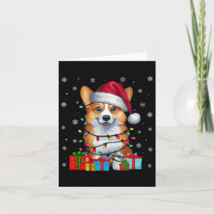 Cartão Corgi Cachorro Luzes Natal Feias Chapéu de Papai N