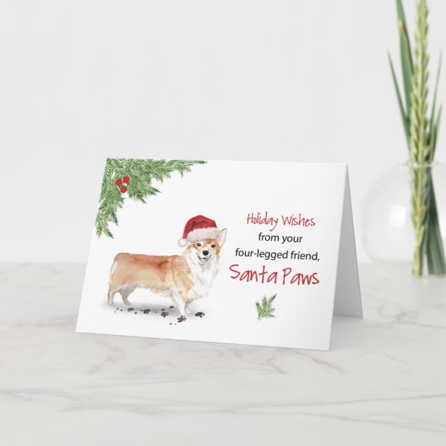 Cartão Corgi Christmas from Dog in Funny Santa Hat (Frente)