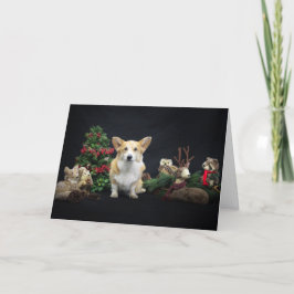 Cartão Corgi com Amigos do Bosque de Natal