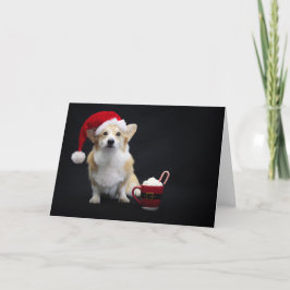 Cartão Corgi com Chapéu de Natal e Copo de Creme Chantill