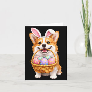 Cartão Corgi de Páscoa Coelho Ovos de Páscoa Fofos Cesta