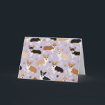 Cartão Corgi Dog Paws and Bones Card<br><div class="desc">Cães de Corgi,  bonitos,  com casaco de cor vermelha e tripla,  com estampas de pata e padrão de ossos de cães.</div>