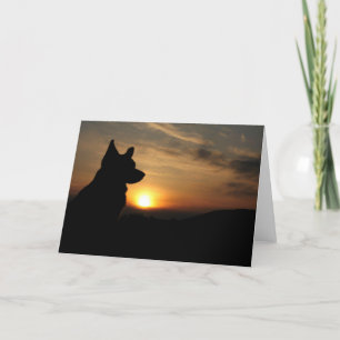 Cartão Corgi em Branco ao Pôr do Sol