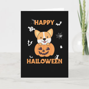 Cartão Corgi Em Cachorros De Abóbora Feliz Halloween