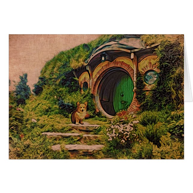 Cartão Corgi em Hobbiton (Frente horizontal)