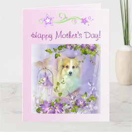 Cartão Corgi feliz do doce do dia das mães