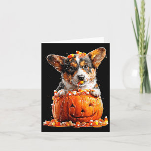Cartão Corgi Fofo Feminino Gotejando Abóbora Candy Corn