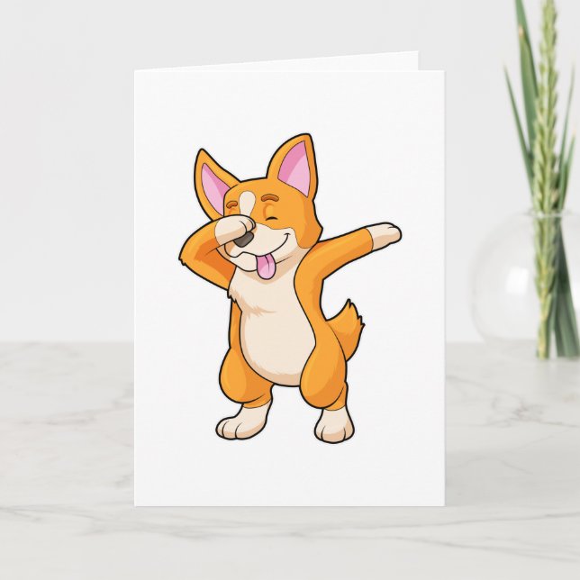 Cartão Corgi Galês em Dança Hip Hop Dab (Frente)