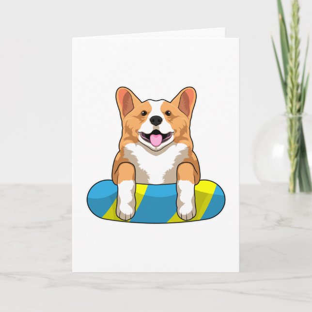 Cartão Corgi Galês nadando com prancha de natação (Frente)