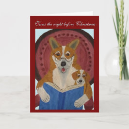Cartão Corgi lendo Conto de Natal para Cachorrinho
